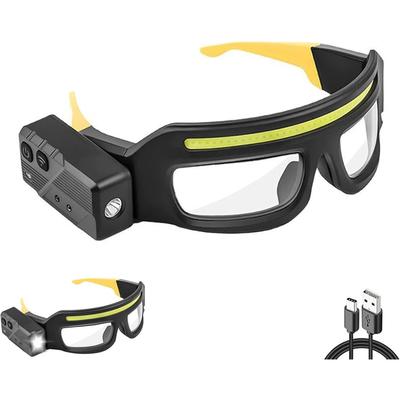 Lunettes de sécurité LED avec lumières - Lunettes Headlamp Rechargeables par USB-C (Capteur de mouvement et contrôle tactile), 5 Modes Mains