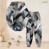 Women Plus Size Two Piece Outfit Long Sleeve Hooded Printed Top Cuffed Pants Black Grey Blue