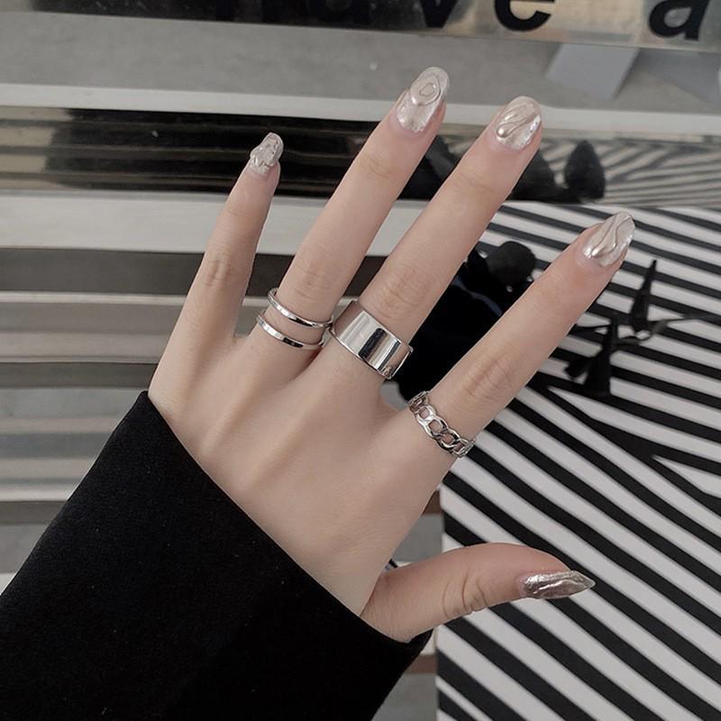 Minimalist Adjustable Three-Piece Ring Set - Trendy Influencer Hand Jewelry.