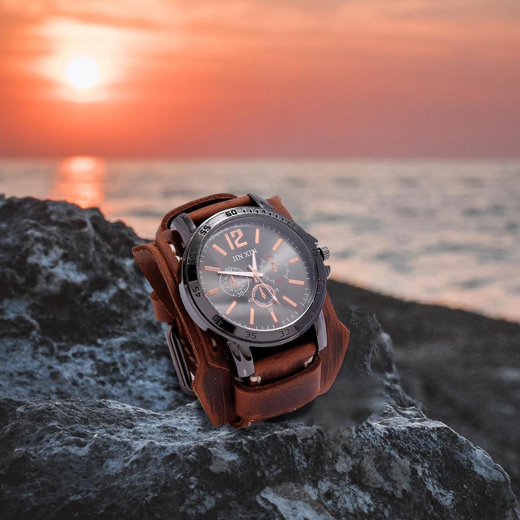 Men Wrist Watch Cuff Trendy Leather Bracelet Male Wristwatch for Boyfriend Birthday