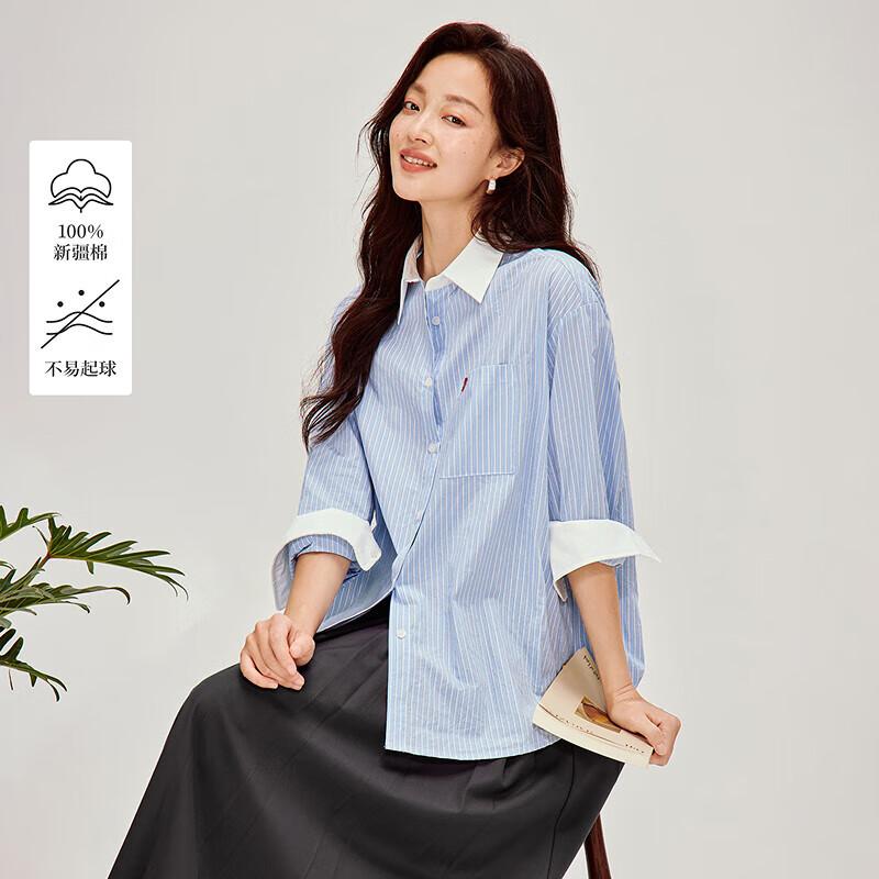 Женская хлопковая рубашка INMAN с вышивкой в полоску color-block M