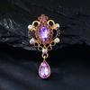 High-end Light Luxury Palace Style Card Glass Rhinestone Water Drop Pendant Brooch Simple and Versatile Clothing Jewelry Pin Female