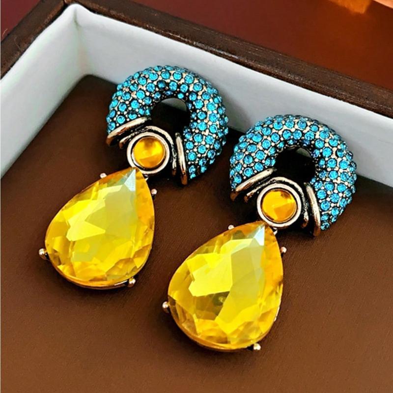 Retro Personalized Circle Water Drop Pendant with Zircon Imitation Zircon Multi Color Metal Women's Earrings