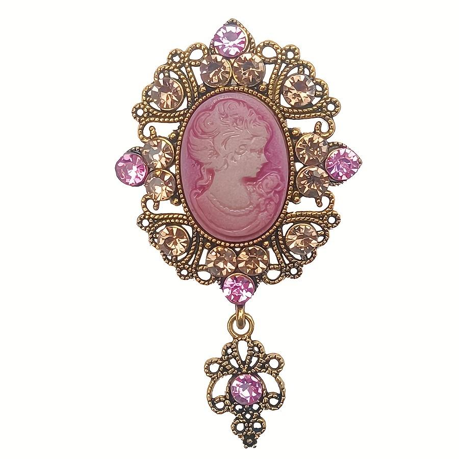 Vintage Queen Cameo Brooch Pin - French-Inspired Fashion with Sparkling Rhinestones, Elegant Alloy Design for Casual Attire