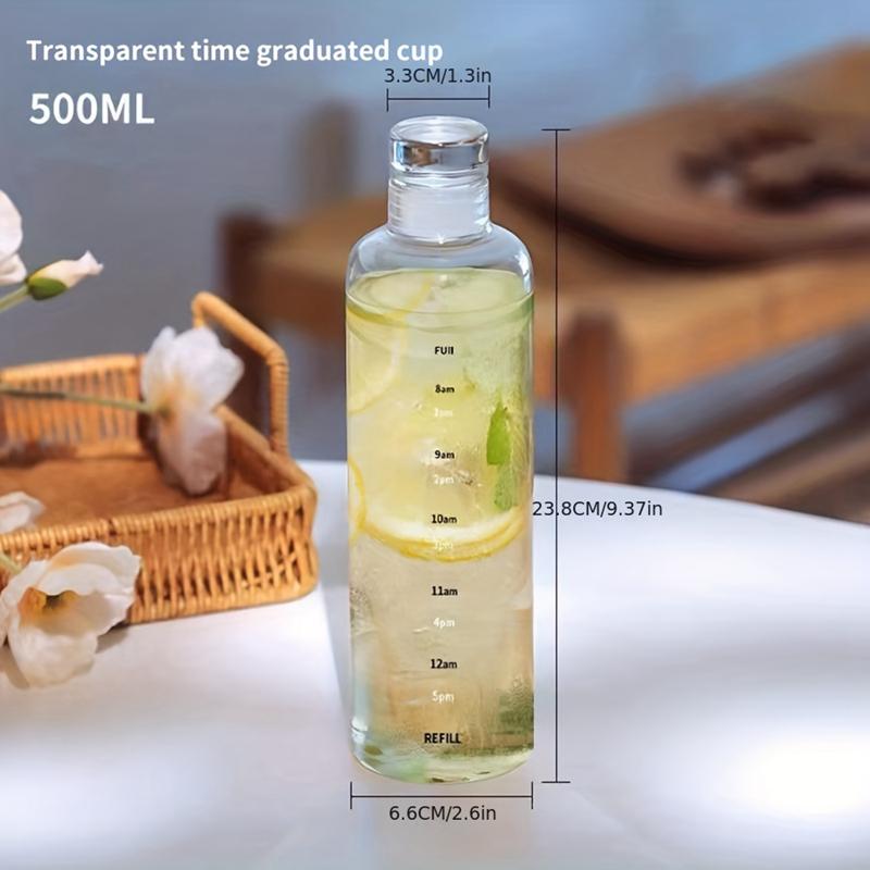 500 ml/16,9 oz průhledná plastová sportovní láhev na vodu ukazatel času nepropustný pohárek na mléko na džus Přenosný sportovní pohár do školní tělocvičny pro děti