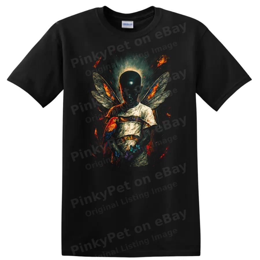 Dark Urban Streetwear Boy w/ Wings Butterfly and Parrot T Shirt Tee