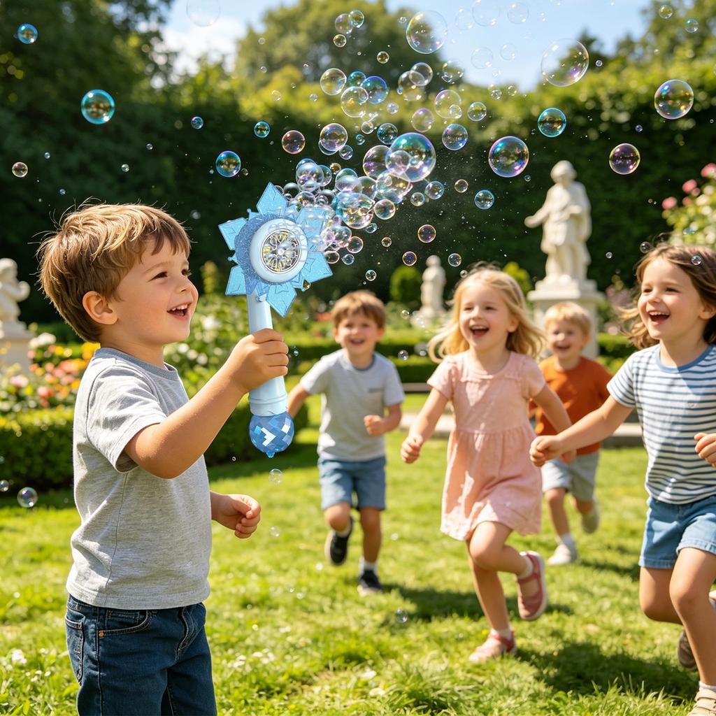 Sunflower Fully Automatic Bubble Machine Shower Sprinkler Snowflake Bubble Electric Children's Toy 80mlBubble Liquid