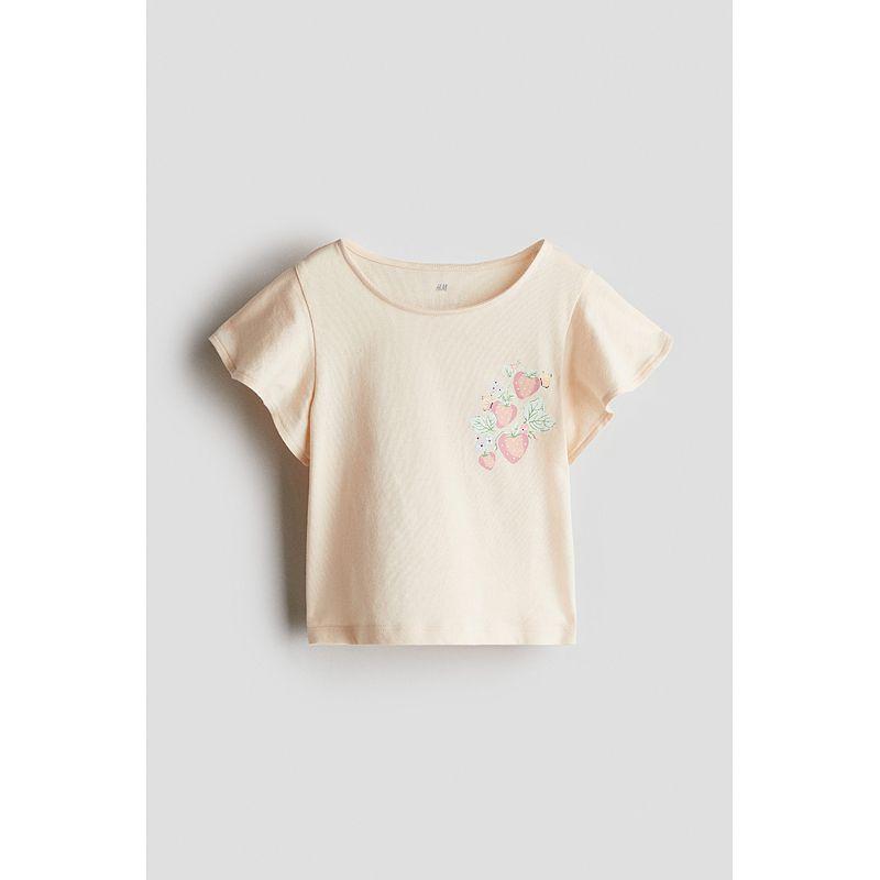 

Детская одежда HM Футболка для девочки 2025 Лето Новое поступление Западный стиль Рукав с оборками Хлопок С принтом Круглый вырез Топ 1290744 Light pink/Strawberry 120/60(4-6Y)