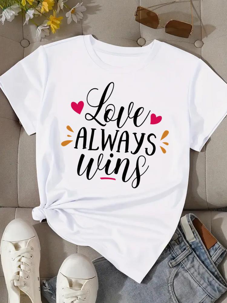 (Asian Size) Tee Top Clothing T Shirt Women Fashion Woman Print sweet love cute Female Short Sleeve Graphic T-shirts
