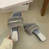 French Retro Flats Women Wear Gray Small Fragrant Style Word with Lazy Fluffy Half Slippers Internet Celebrity Ins