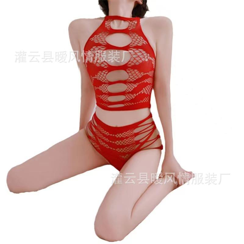 Sexy underwear Sexy perspective Hollow tearing split hip wrap Passion free net suit Large size supplies Uniform