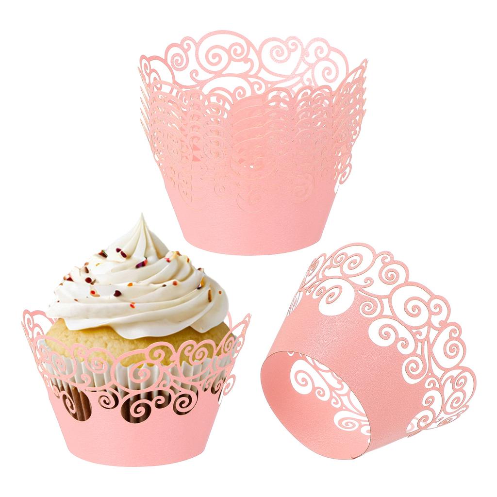 50 Pack Cupcake Wrappers Paper, Baking Cups Standard Cloud Decoration for Anniversary Birthday Weddings and Parties, Pink