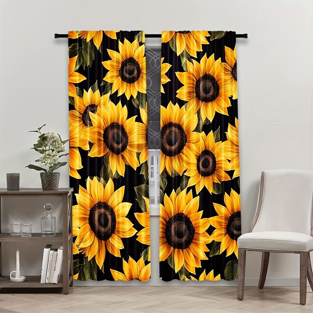 2Pcs Polyester Sunflower Black Vibrant Printing Window Curtains Birthday Party Decoration Backdrop Drapes for Living Room