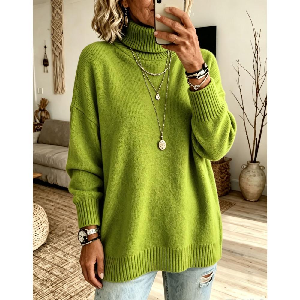 Autumn Winter Fashion Turtleneck Sweater Women Elegant Loose Knit Pullover Soft Cozy Thickened Base Layer Jumper