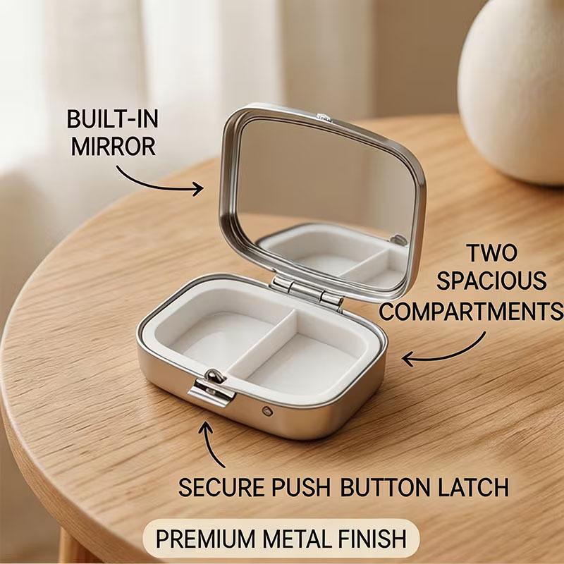 Portable Metal Pill Container Adorable Sardine Print 2-Compartment Pocket Medication Holder for Travel Daily Use