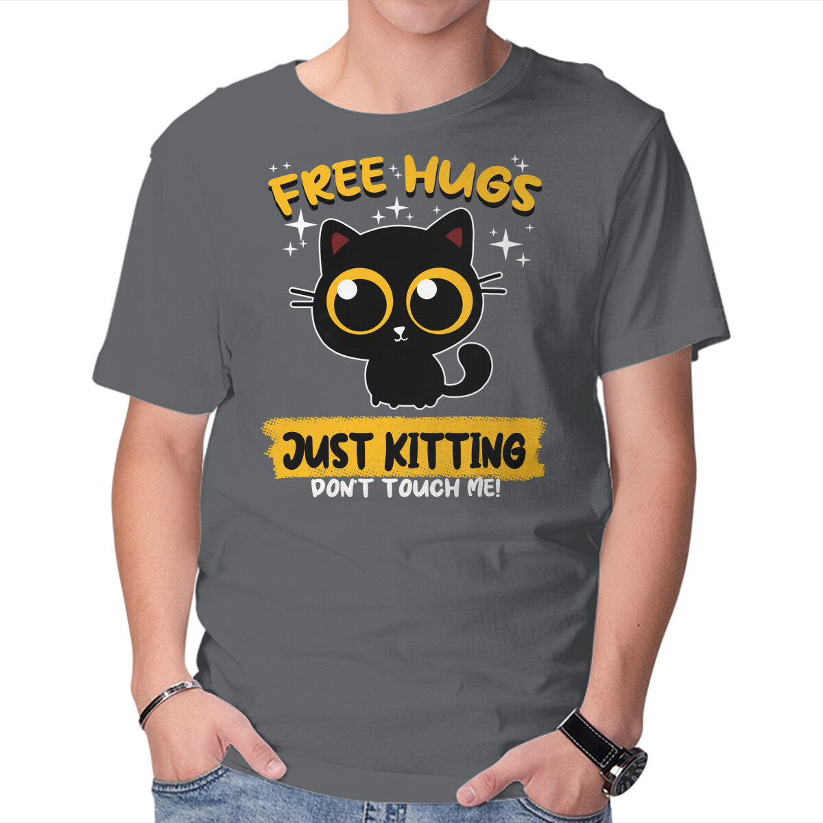 Unisex Crew Neck T-Shirt Free Hugs Just Kitting Graphic Short Sleeve Casual Tee S
