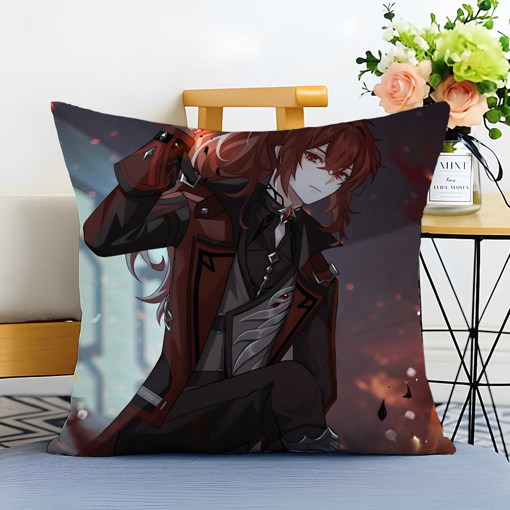 Game Genshin Diluc Cushion Cover Washable Linen Pillowcase Soft For Sofa Bed Cozy Home Room Decor
