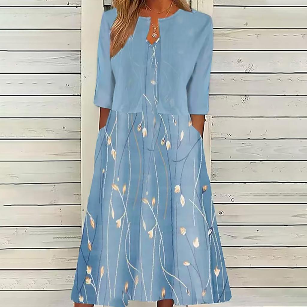 High Quality Women Summer Floral Print Two Piece Dress Set Short Sleeve Outfits