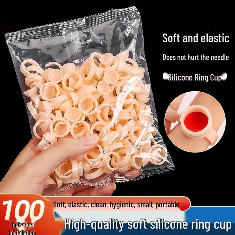 Silicone Pigment Ring Cup for Semi-Permanent Tattooing - Disposable Finger Ring for Eyebrow, Eye, and Lip Applications