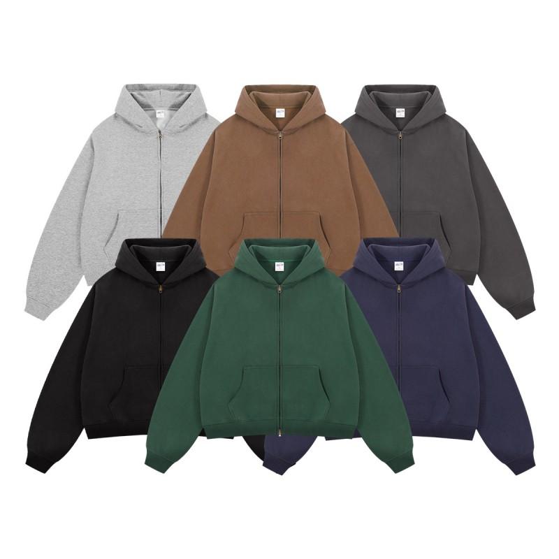 Unisex Oversized Box Fit Fleece-Lined Zip-Up Hoodie Winter Warm Cotton Sweatshirt With Patch Pockets