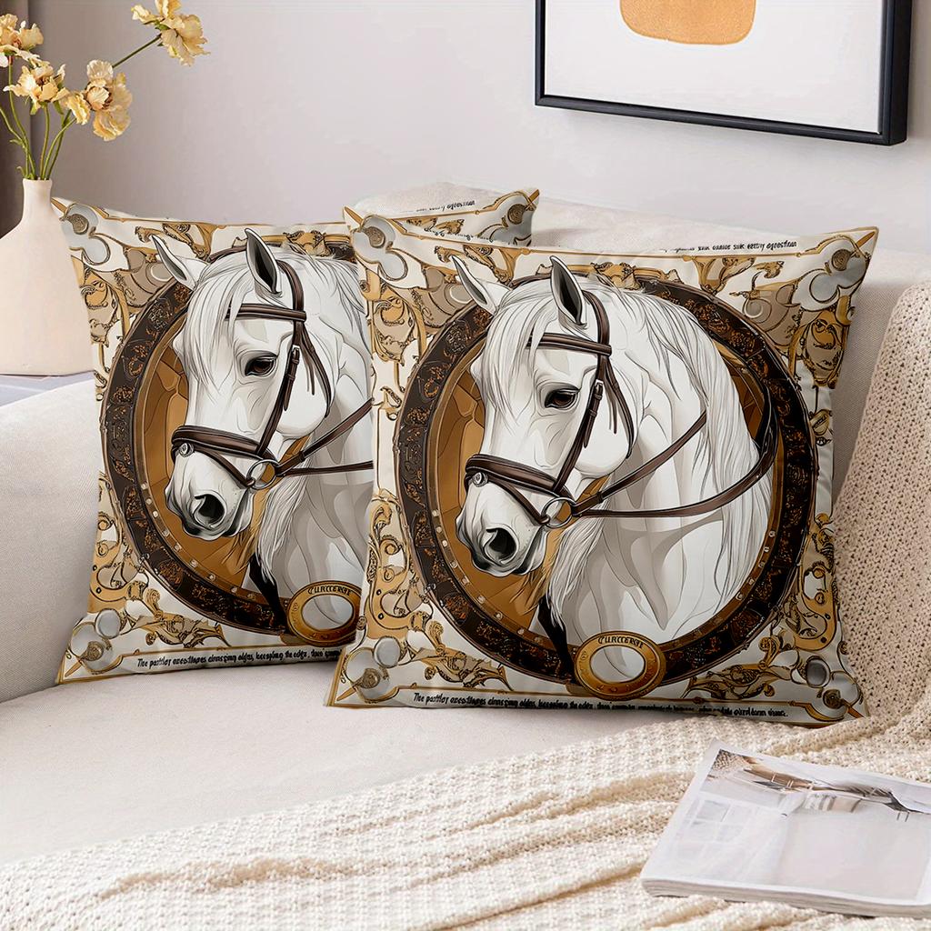 1 Pieces Elegant White Horse Pattern Decorative Throw Pillow Polyester pillowcase, sofa decorative cushion cov Headboard Pillow