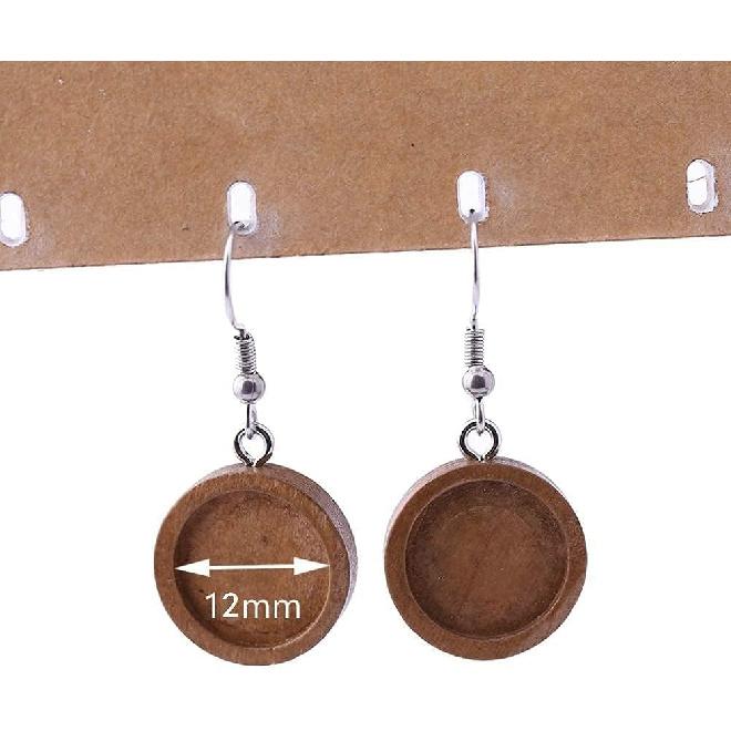 SHUANE 40pcs Wood cabochon Earring Base Settings Blank Stainless Steel Hooks DIY Accessories for Making Earrings (12MM Dia)
