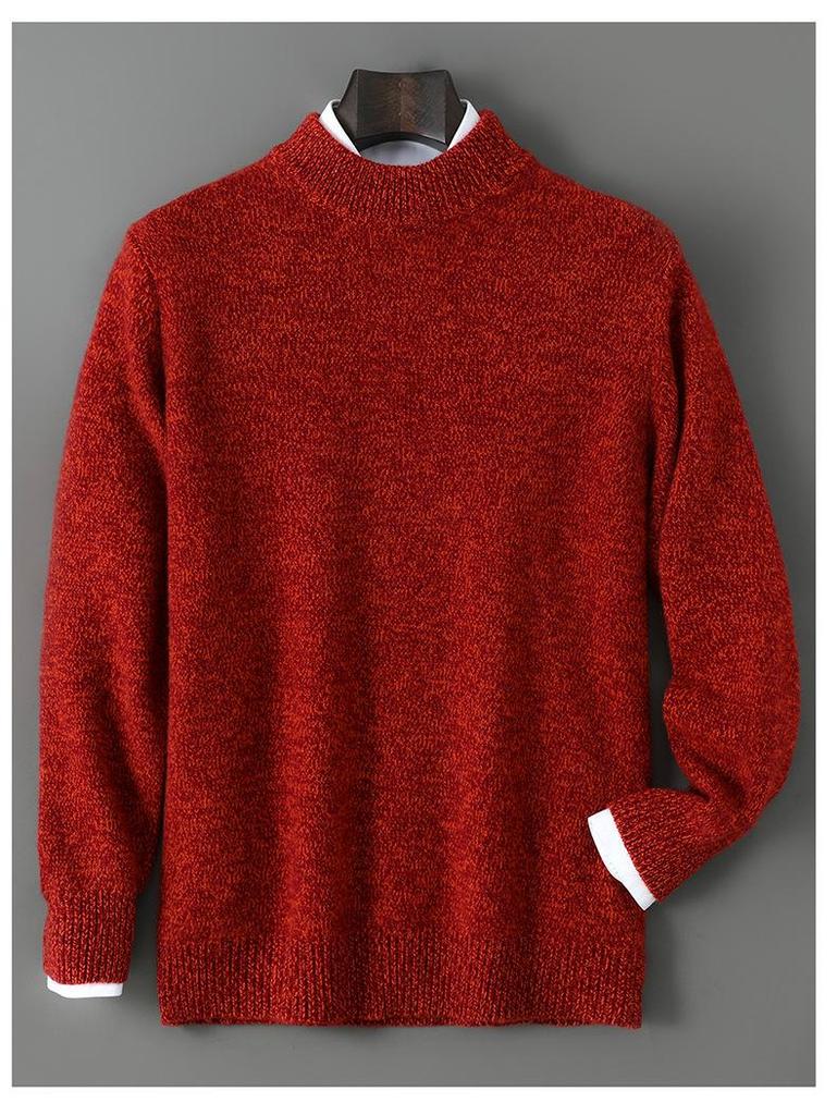 Men's Double-Strand Thickened Pure Wool Half-High Collar Loose Pullover Sweater for Autumn/Winter