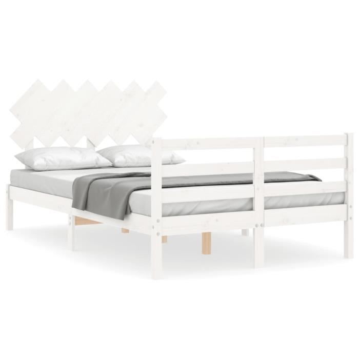 VidaXL Bed Frame with Headboard White Small Double Solid Wood 3195257
