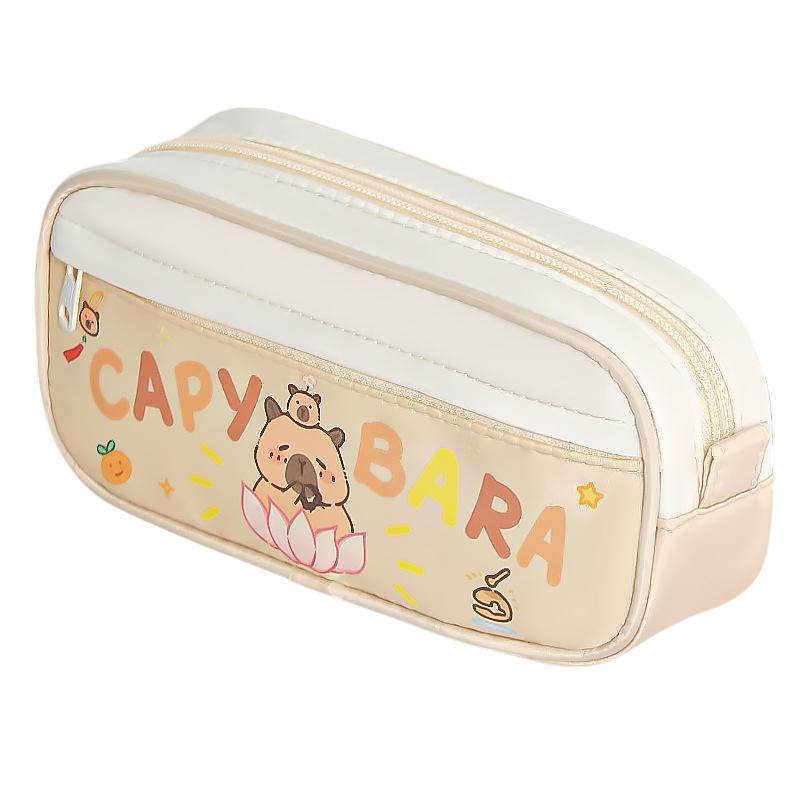 Cute Capybara Pen Bag Large Capacity Cartoon Prints Pencil Case Dust-Proof Stationery Storage Bag Students