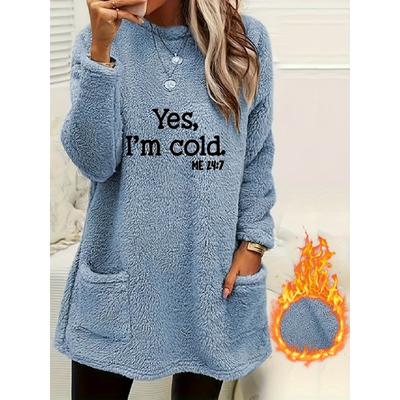 This Plush Pullover Sweater, Long Sleeve Round Neck, Suitable for Fall and Winter, with Pockets, Casual and Fashionable, Women's Clothing