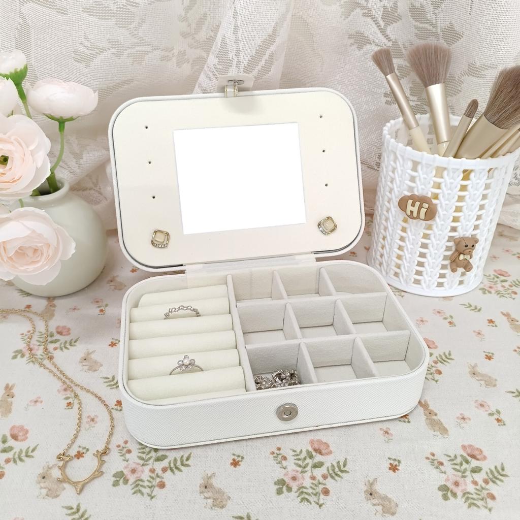 Spiegel Leder Schmuckschatulle Ring Ohrringe Halskette Schmuckschatulle Magnetischer Schnappverschluss Gitter Schmuckaufbewahrung Artefakt