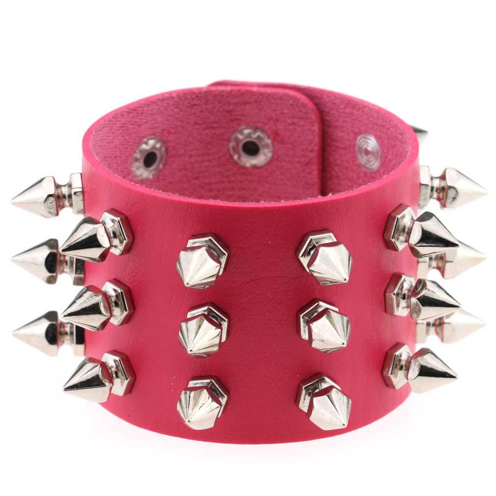

Retro Punk Multi-Layer Leather Bracelet with Three Rows of Conical Rivets