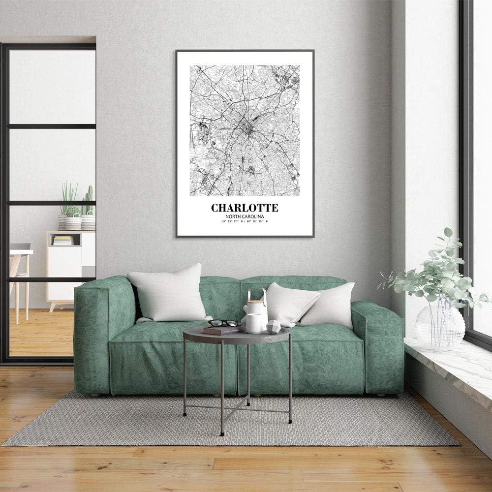 Eleville 8X10 Unframed Charlotte North Carolina City View Abstract Road Modern Map Art Print Poster Wall Office Home Decor Minimalist Line Art