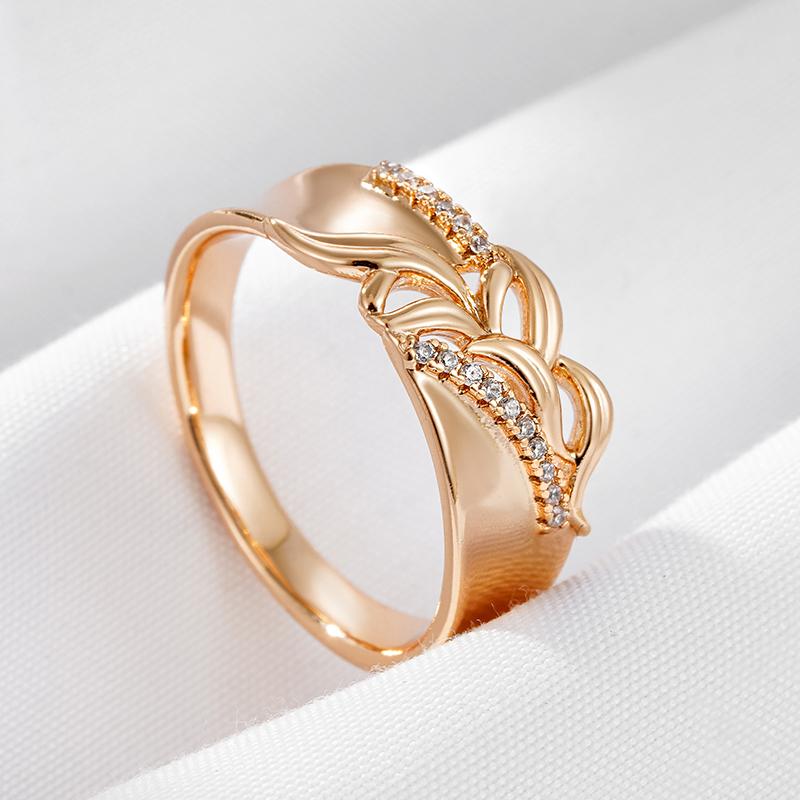 Unique  Rose Gold Color Width Big Rings For Women Fashion Shiny Natural Zircon Ethnic Bride Wedding Party Retro Jewelry