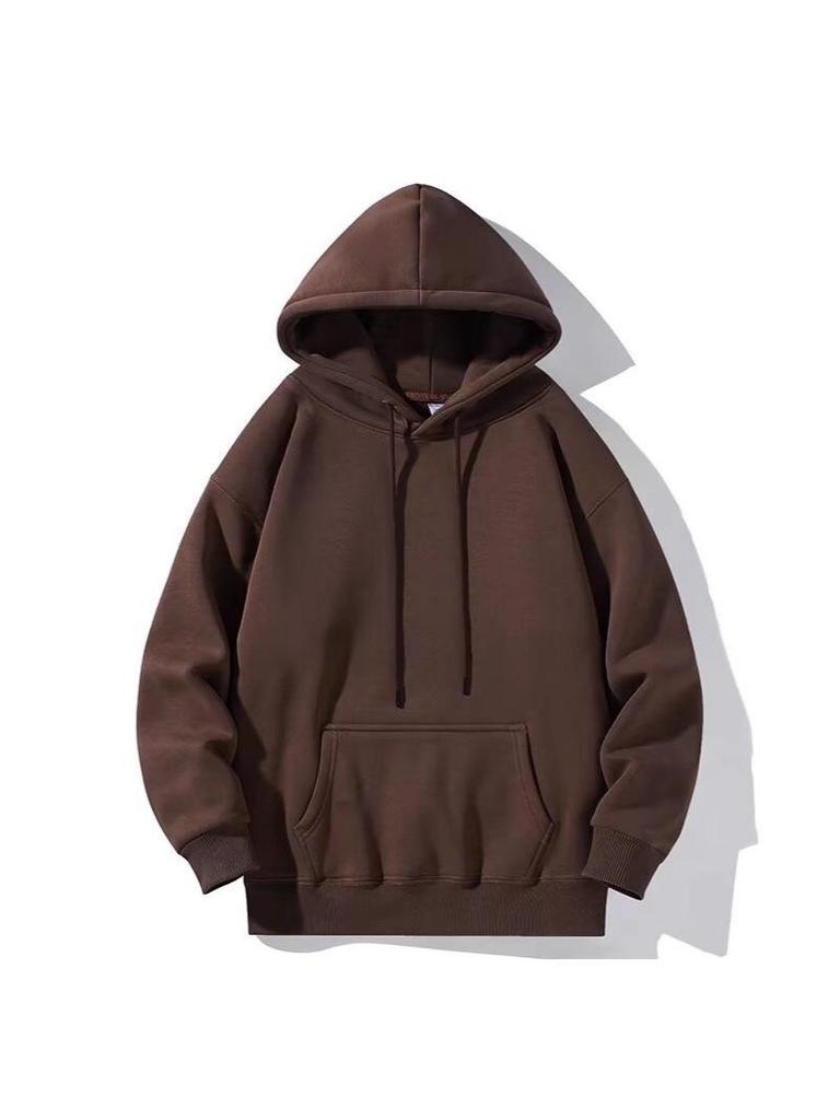 Sweat à capuche unisexe en velours plus - Automne/Hiver Décontracté Coupe ample Haut de couleur unie