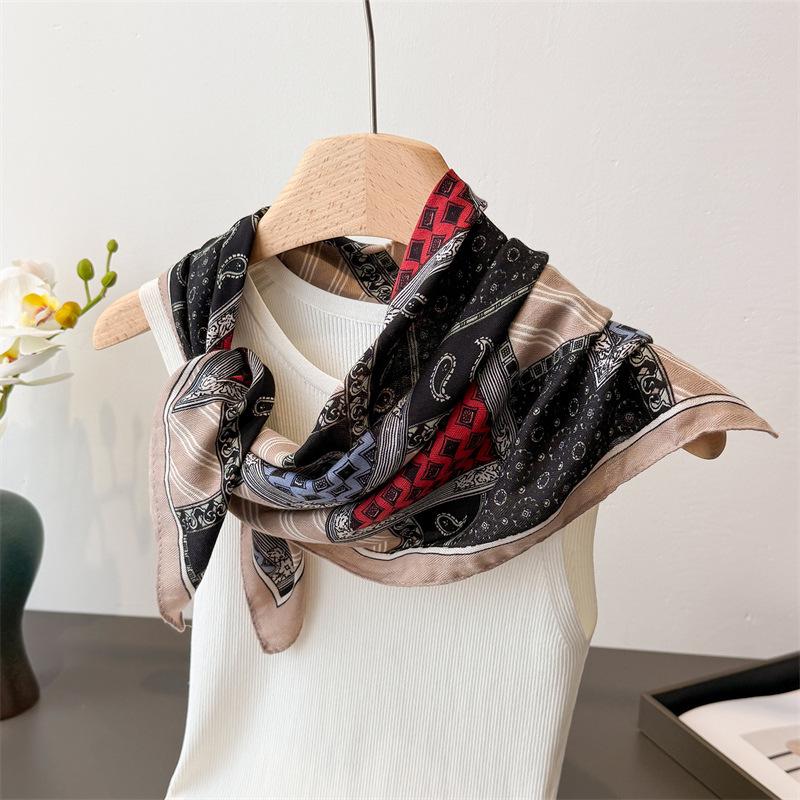 68X68Cm Square Scarf Women Muslim Hijab  Print Silk Neckerchief Shawl Wraps Headband Handle Hair Accessories Bandana Pashmina
