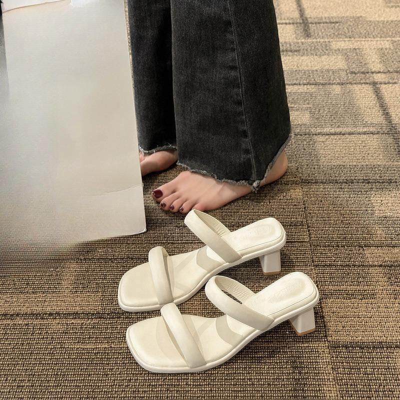 Thick-heeled Shoes One-shoulder Flip-flops New High-heeled Sandals