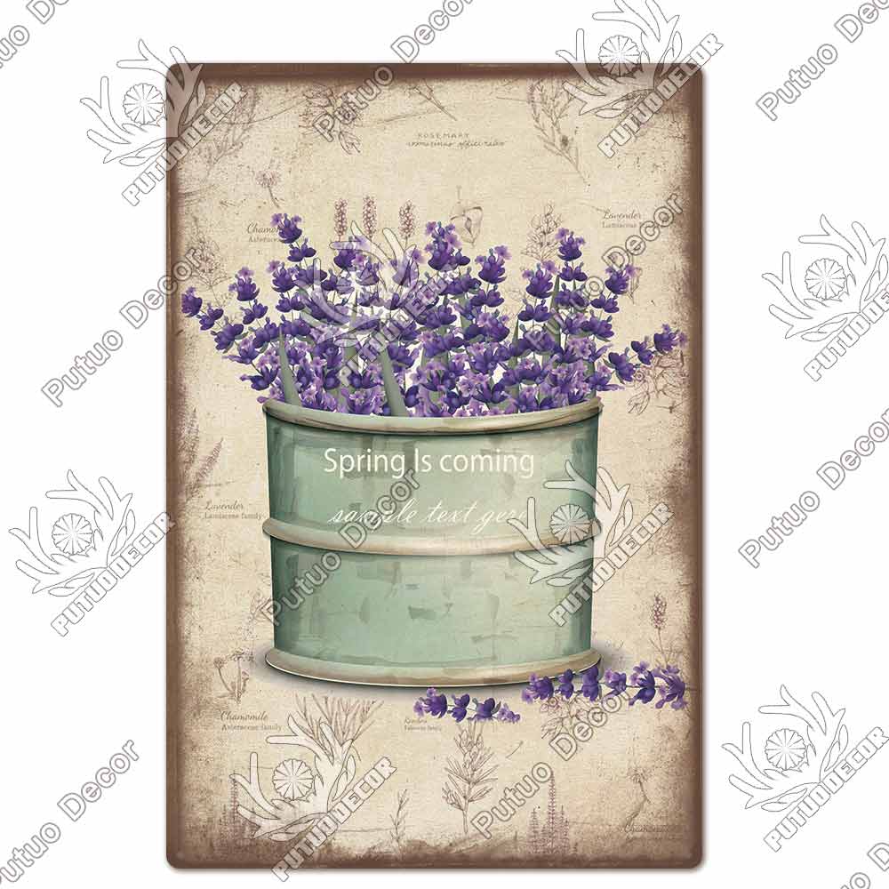 Putuo Decor Flower Vintage Tin Sign Plaque Metal Retro Wall Art Poster for Garden Living Room Club Decoration