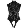 Womens Lingerie Open Breast Crotchless Lace Trimmed Leotard Bodysuit One-piece Wet Look Patent Leather Latex Teddy Clubwear