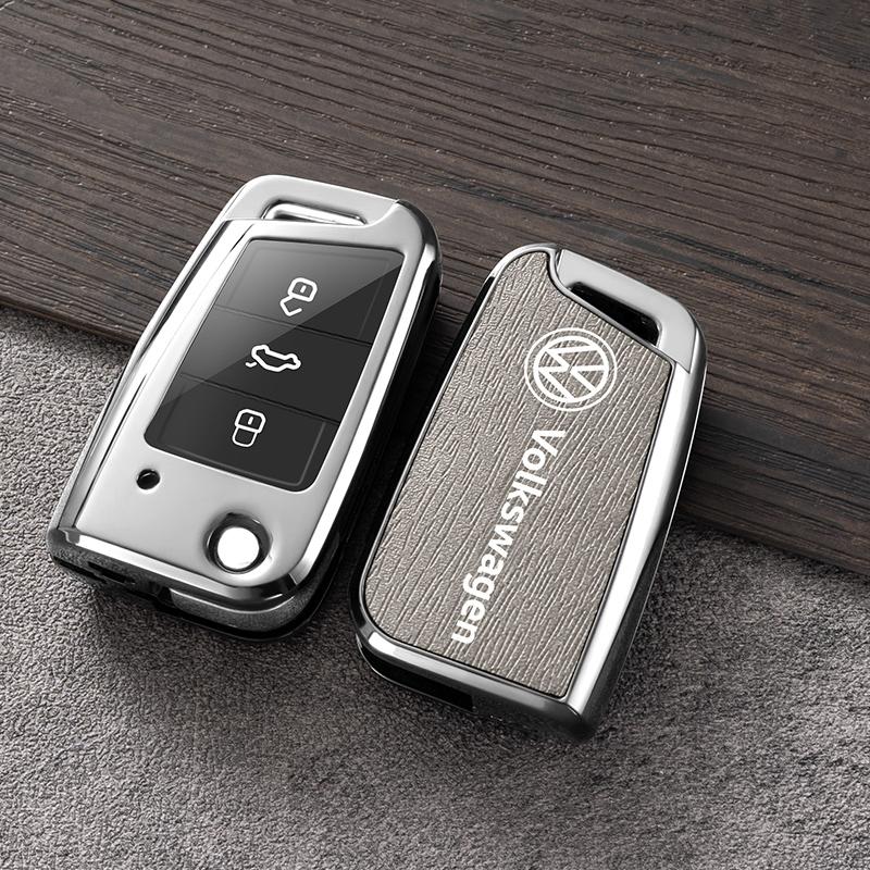 Für VOLKSWAGEN Zinklegierung+Leder Auto Fernbedienung Schlüsselhülle Abdeckung Schutzschale Für VW Volkswagen Polo Golf 7 MK7 Tiguan MK2 Accesso