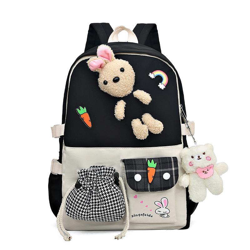 Fashion Casual Backpack Female Cute Cartoon Lightweight Elementary School Bag Large Capacity Contrasting Color Backpack