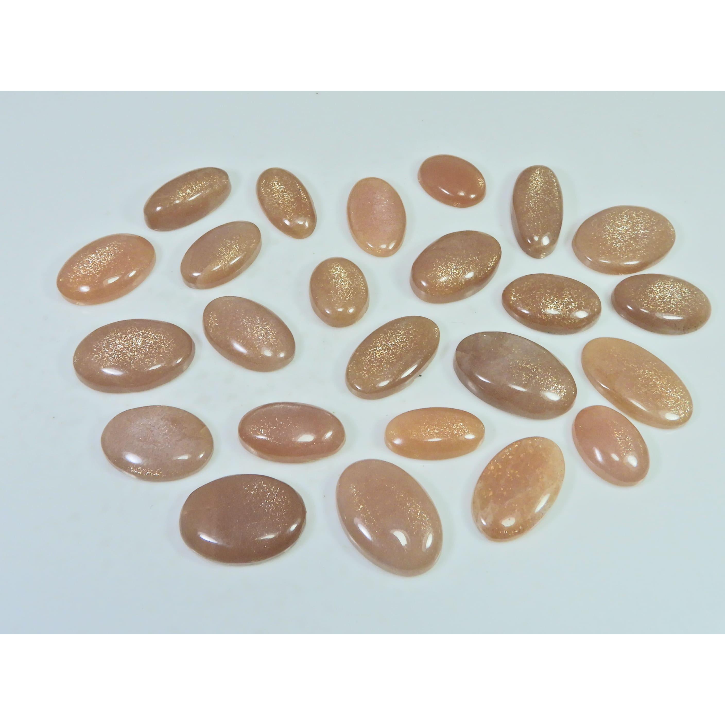 268Cts. Natural Peach Moonstone Oval Shape Cabachon Loose Gemstone 24Pcs Lot C-2731