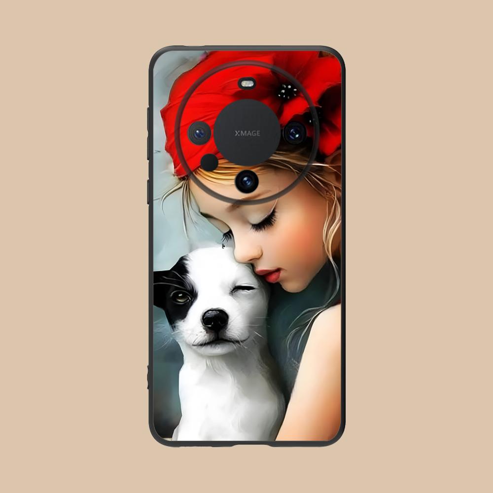 Girl Dog Puppy Matte TPU Mobile Phone Case for Huawei Mate 60 50 40 30 20 10 Pro Plus Lite E 5G Colorful Printing Cover