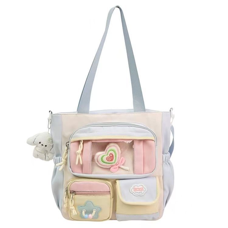 New Sweet and Cute Girl Ulzzang Cartoon Ita Bag Preppy Style Large Capacity Hand Tote Bag Casual One-shoulder Crossbody Bag