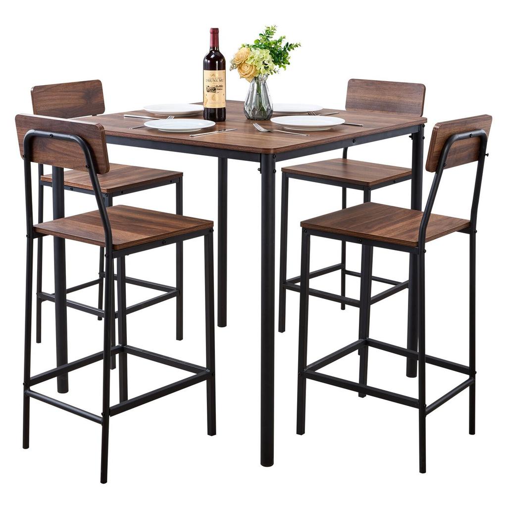 Bar Table, 5PCS 889mm Bars Tables Set, Bar Tables and Chair Set with Rounded Edge Design, Square Pub Table with Four Stools for Living Room, Dining