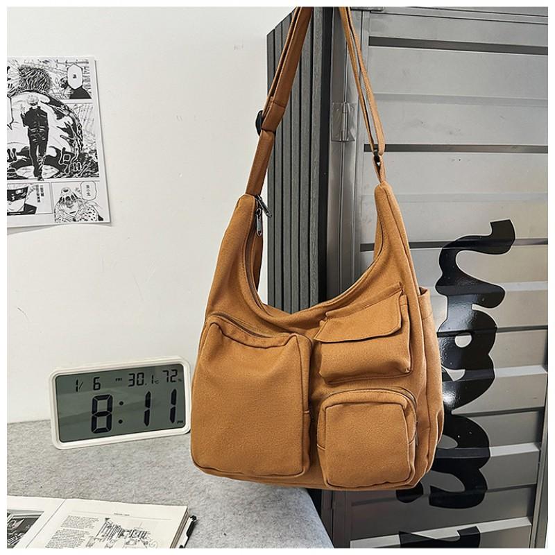 

New Tote Bag Simple Solid Color Korean Large-capacity Shoulder Casual Male Female College Students Cross-slung Handbag Trendy коричневий