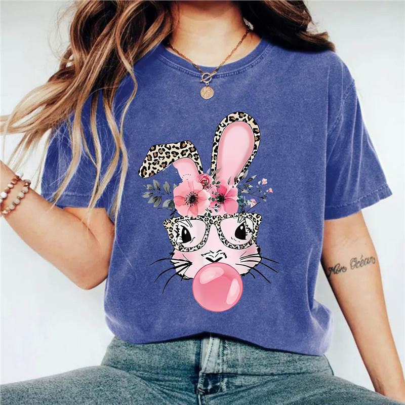 

Retro Unisex Cotton Cartoon Print Washed T-shirt M синій