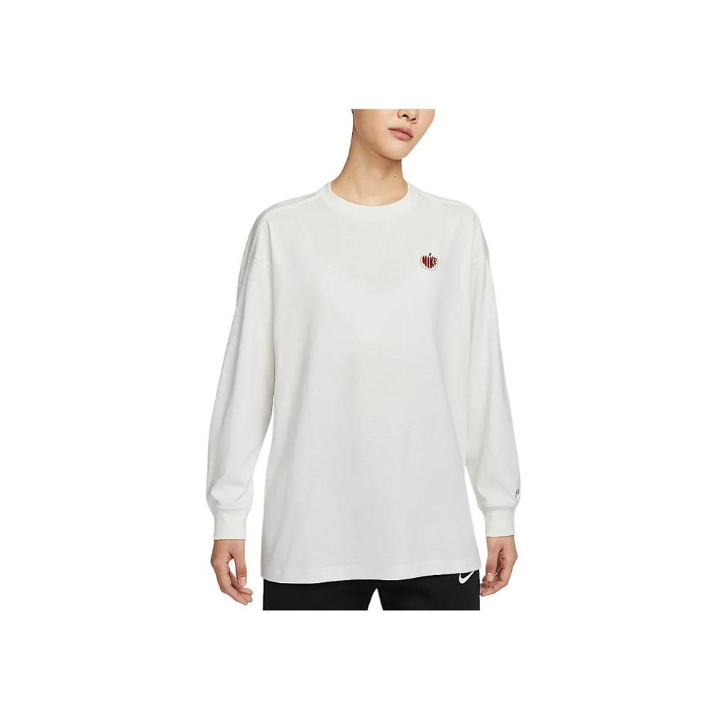 Nike Sportswear Logo Loose Fit Long Sleeve Drop Shoulder T-Shirt Women Tops Sail-White IB1670133