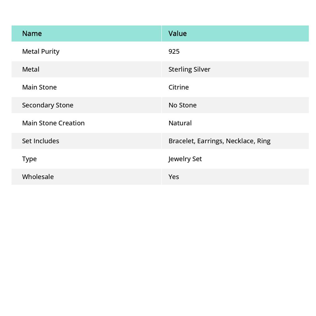 Citrine Gemstone Handmade 925 Sterling Silver Jewelry Set I8a94