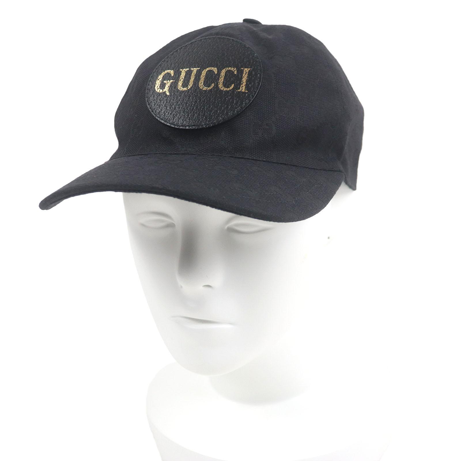Excellent GUCCI cap GG Canvas Logo Patch Baseball black polyester mens 576253 Used